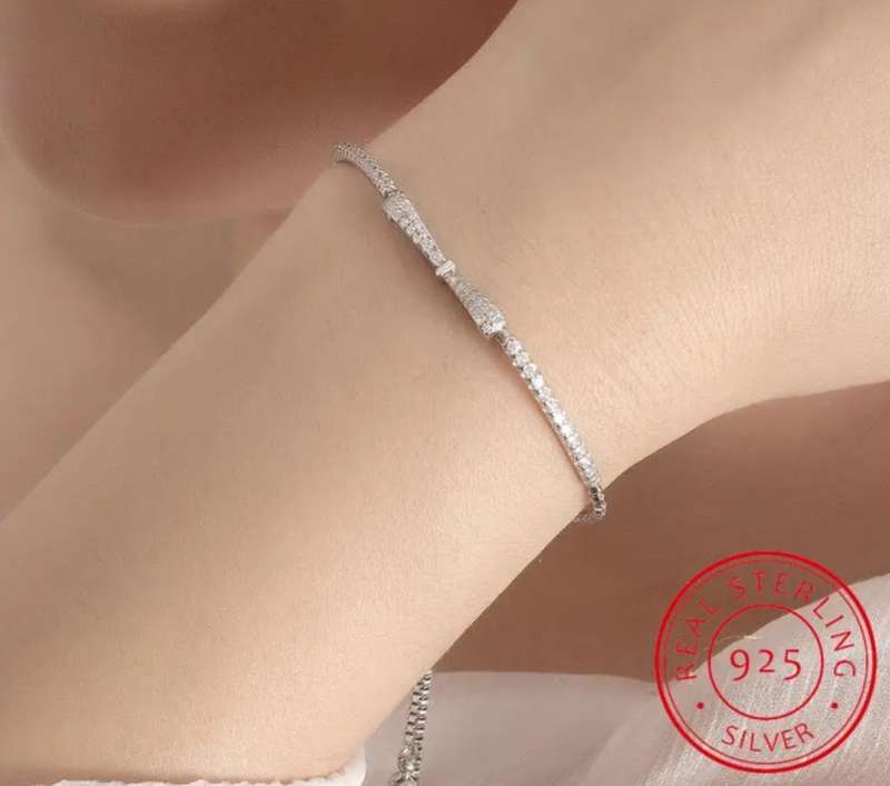 925 Silver CZ Bow Bracelet