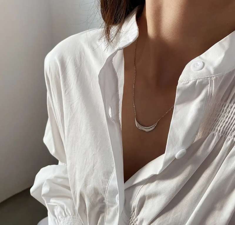 925 Solid Silver Half moon hammered Necklace.