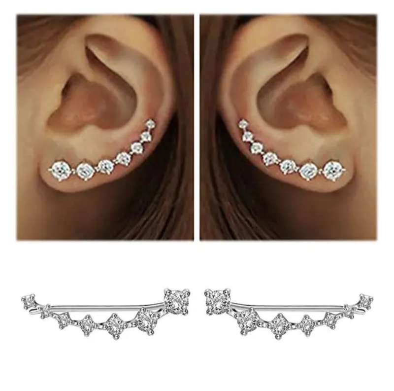 925 Silver CZ Climber Earrings