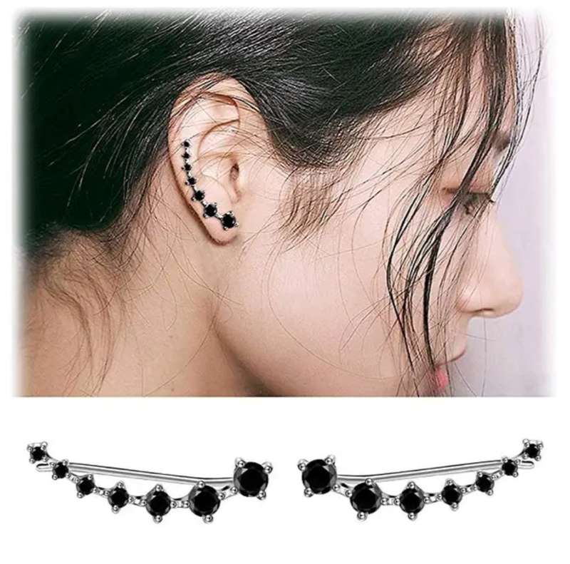 925 Silver Black CZ Climber Earrings