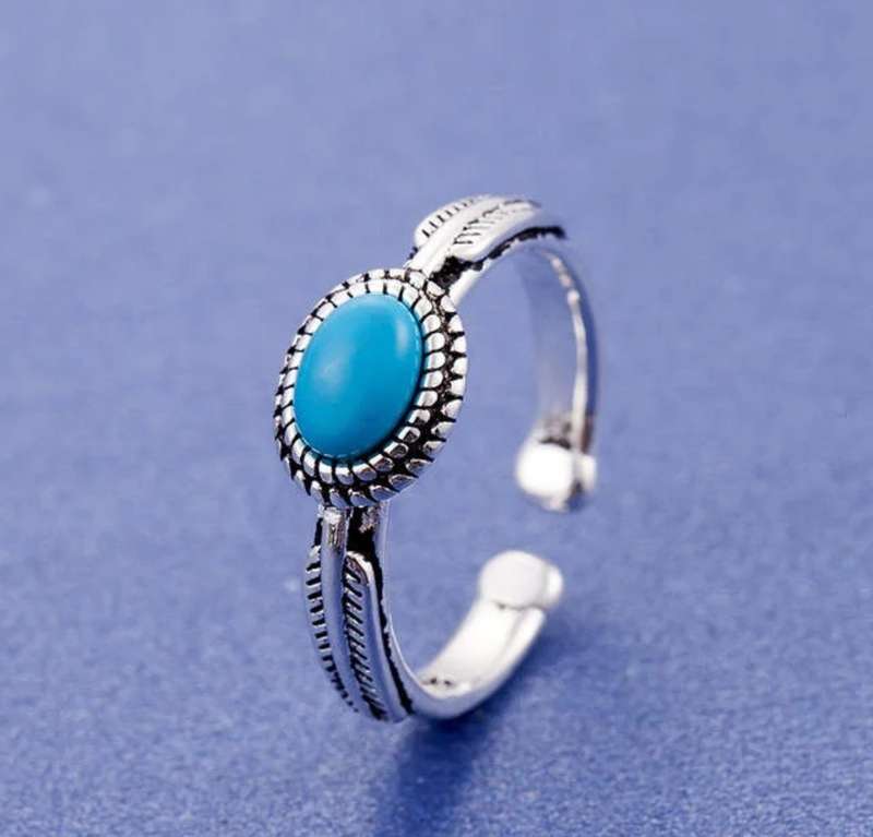 925 Silver Resizable Natural Turquoise Stone Ring
