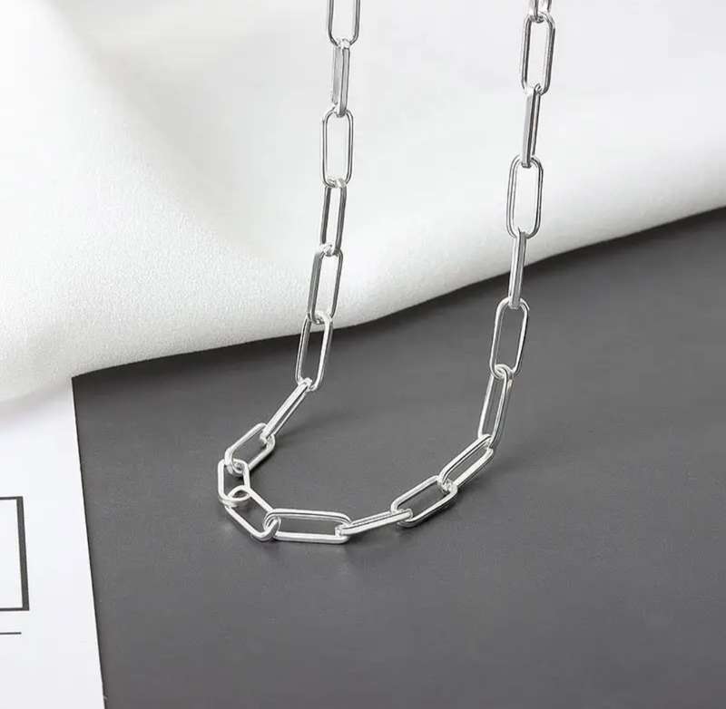 925 Silver Paperclip Clavicle Necklace