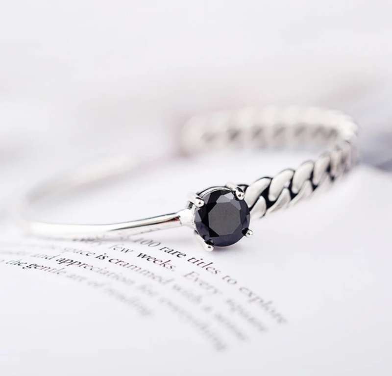 925 Silver Black and White Stone Open Cuff Bangles (set)