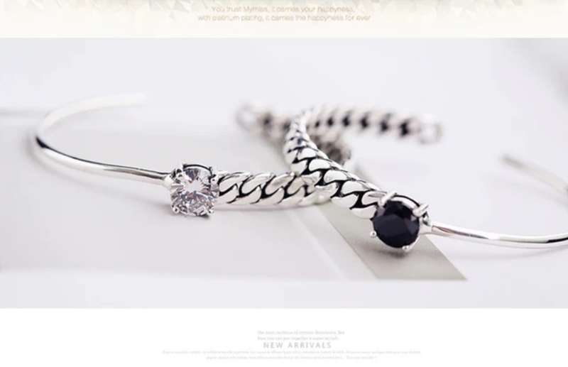 925 Silver Black and White Stone Open Cuff Bangles (set)