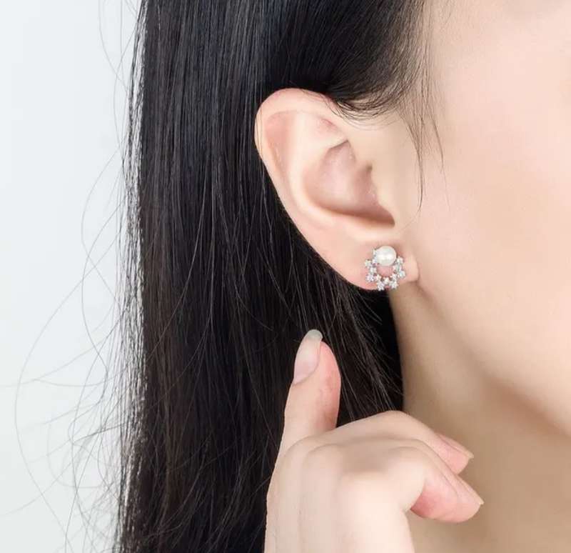 925 Silver Halo CZ and Pearl Earrings