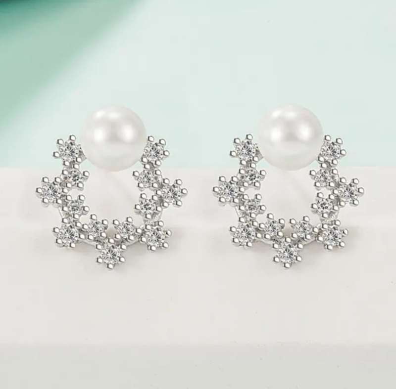 925 Silver Halo CZ and Pearl Earrings