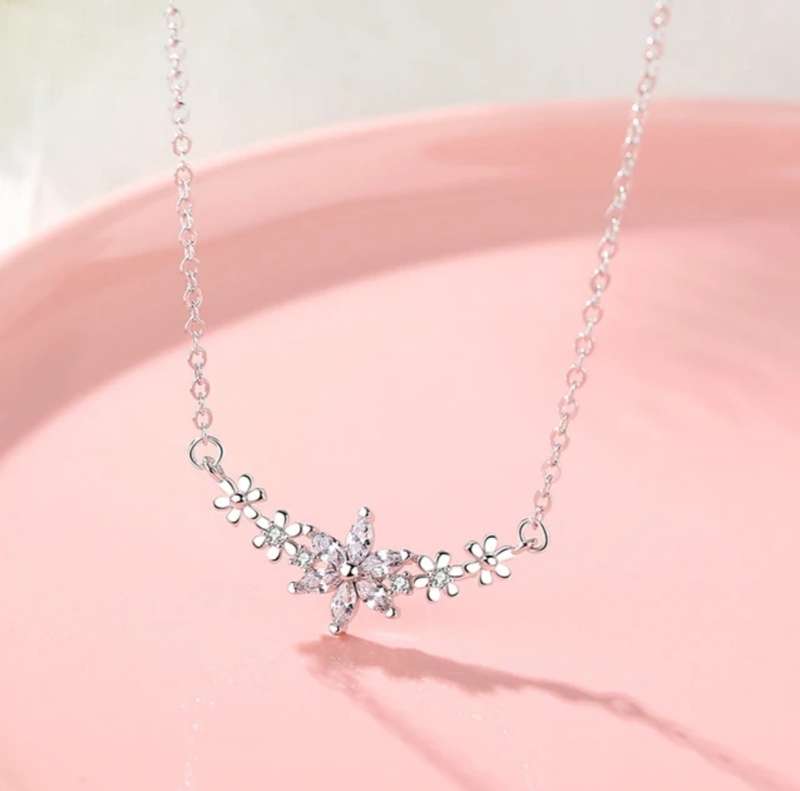 SPECIAL - 925 Silver CZ Flower Necklace