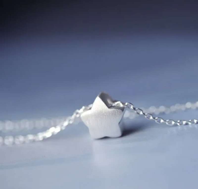 925 Solid Brushed Silver Star Necklace