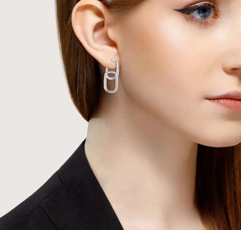 925 Silver Double Link Oval Earrings