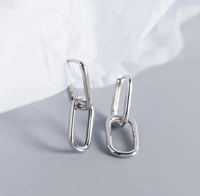 925 Silver Double Link Oval Earrings