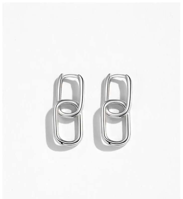 925 Silver Double Link Oval Earrings