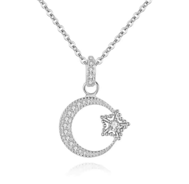 925 Silver Moon and  Star Necklace