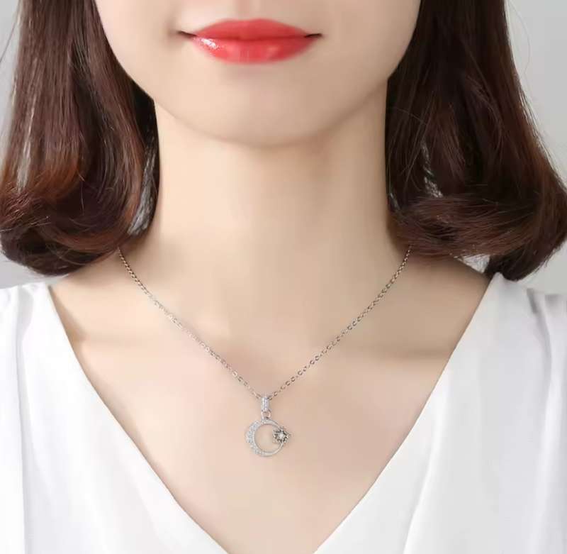 925 Silver Moon and  Star Necklace