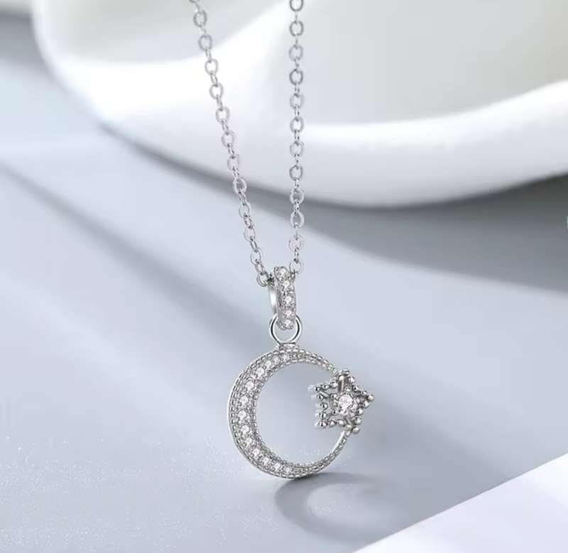 925 Silver Moon and  Star Necklace