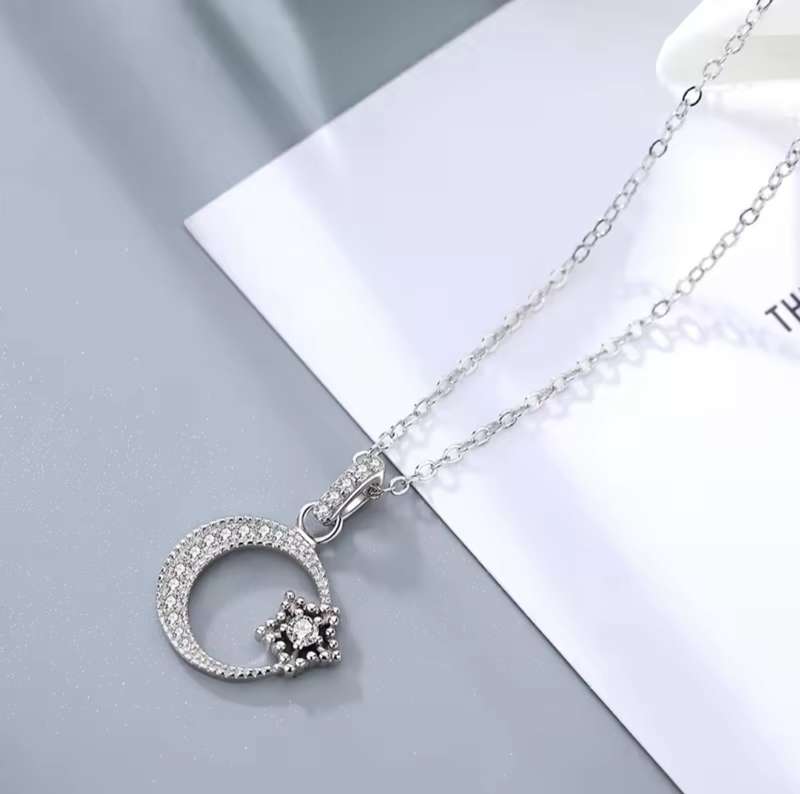 925 Silver Moon and  Star Necklace