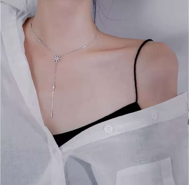 925 Silver Tassel Star Choker Necklace