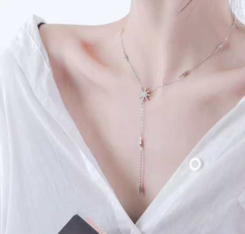 925 Silver Tassel Star Choker Necklace