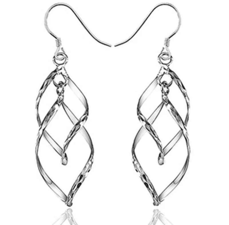 925 Silver Long Embroided Spiral Earrings