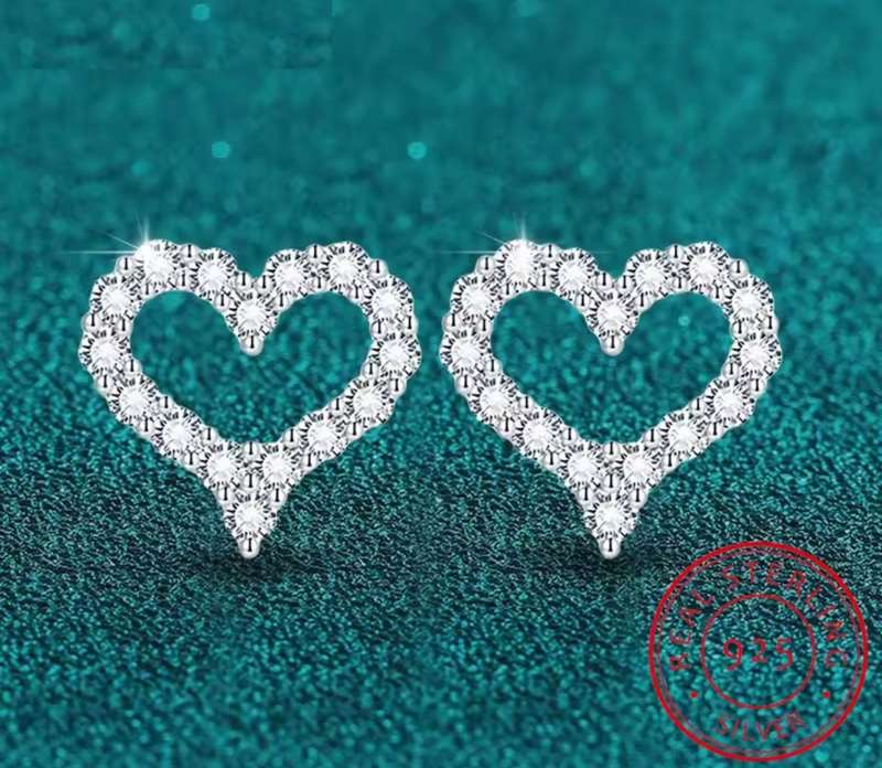 925 Silver CZ Heart Earrings