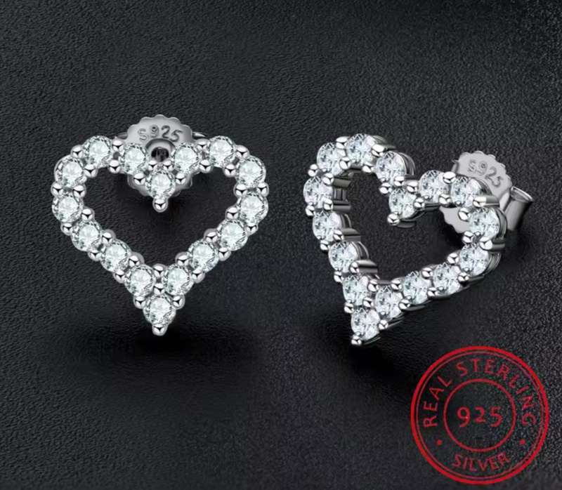 925 Silver CZ Heart Earrings
