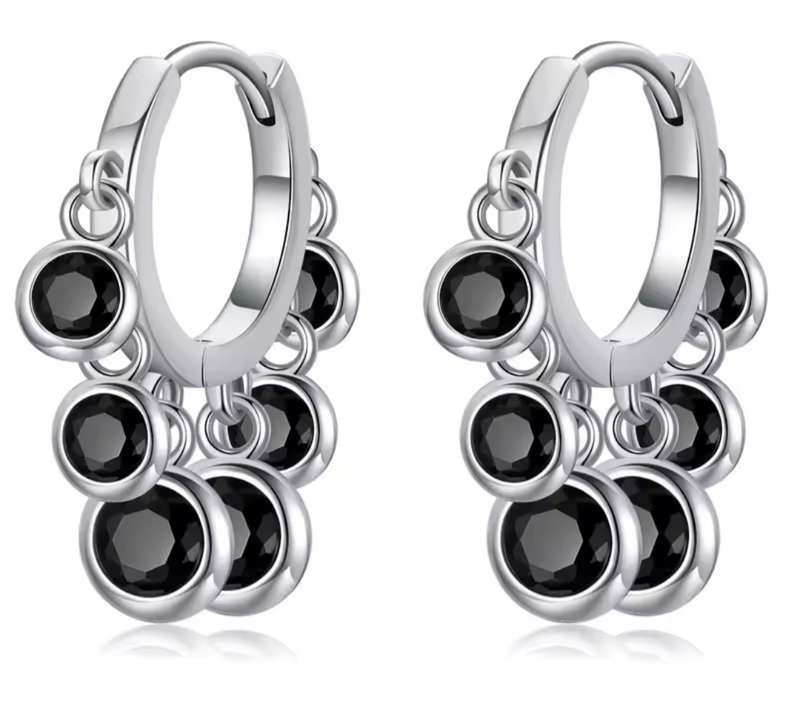925 Silver Black Spinel Dangling Earrings