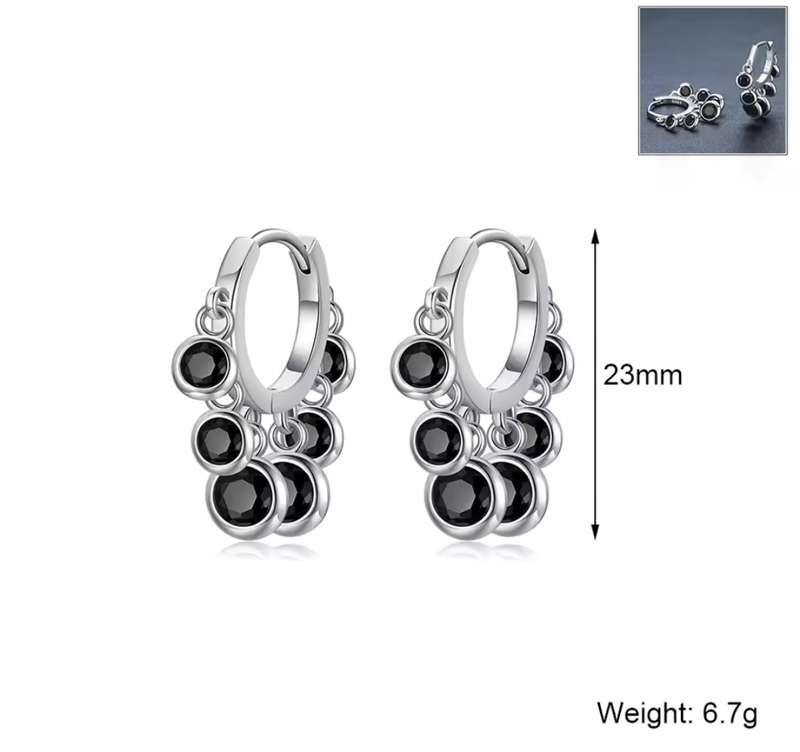 925 Silver Black Spinel Dangling Earrings