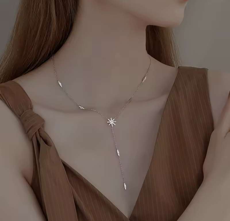 925 Silver Tassel Star Choker Necklace