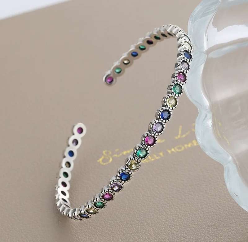 925 Silver Multicolour CZ Open Cuff Bangle