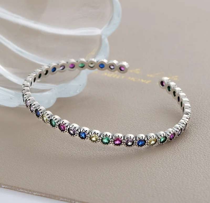925 Silver Multicolour CZ Open Cuff Bangle