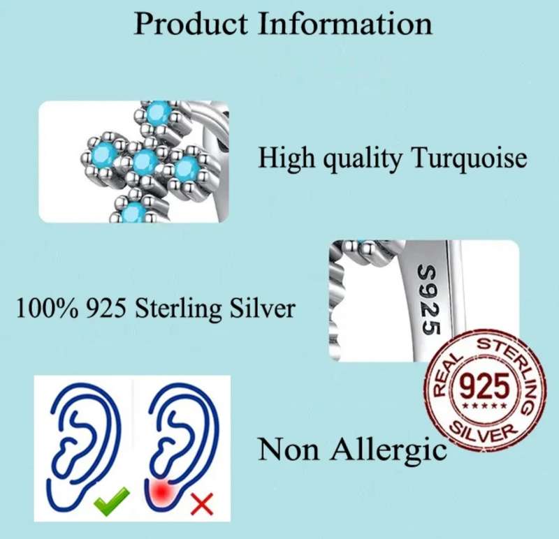 SPECIAL  - Sterling Silver U shape Turquoise Cross Earrings