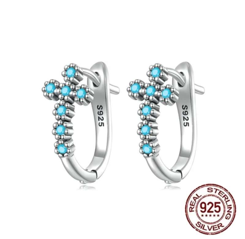 SPECIAL  - Sterling Silver U shape Turquoise Cross Earrings