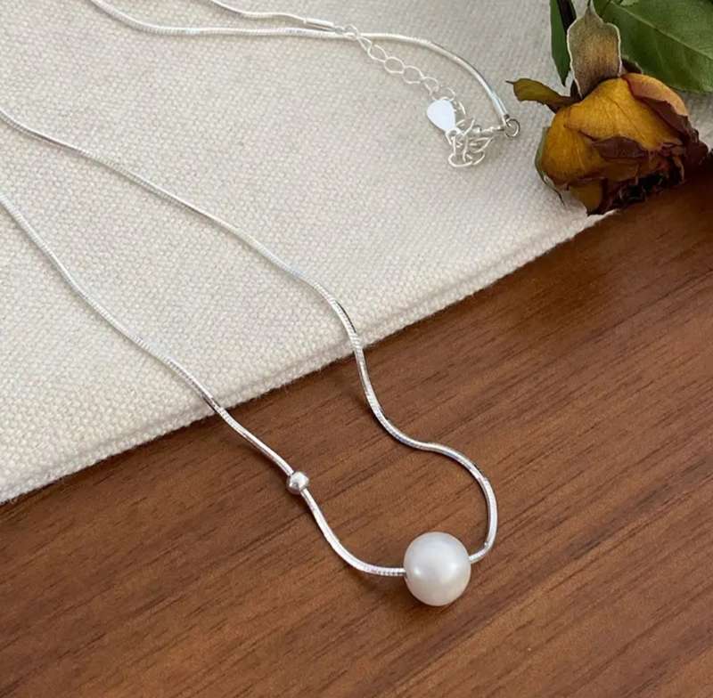 925 Silver Fresh Water Pearl Slider Necklace