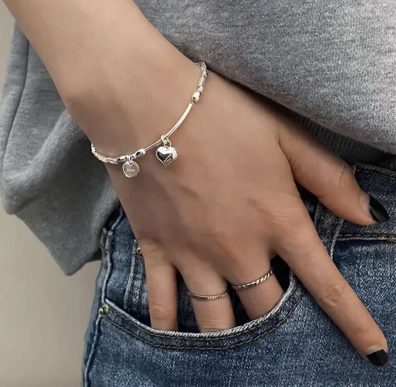 925 Silver Little Square & Heart Bracelet
