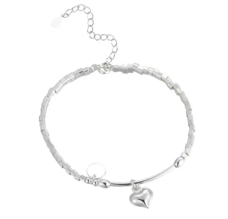 925 Silver Little Square & Heart Bracelet