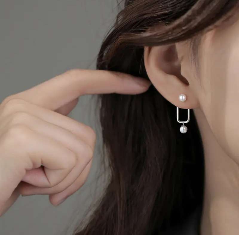925 Silver Oblong Pearl Earrings