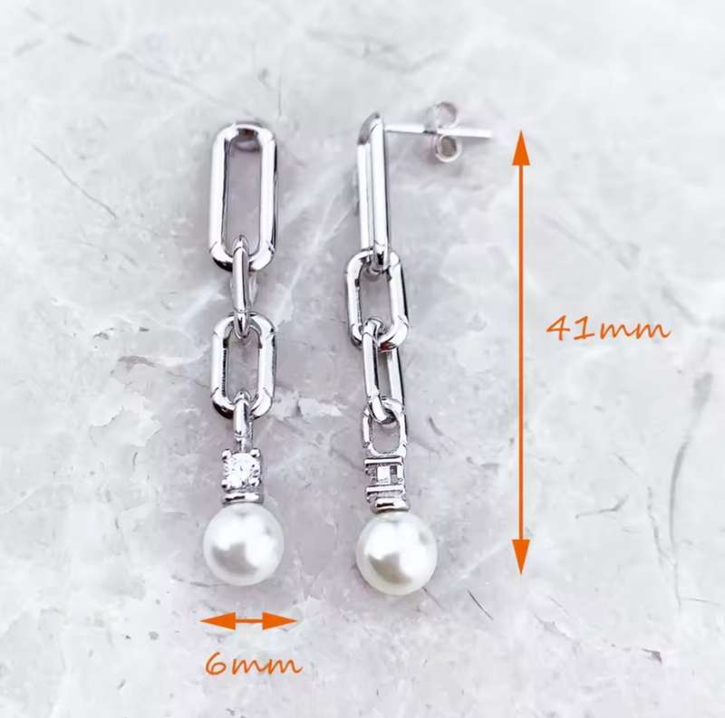 SPECIAL - 925 Sterling Silver Chain link Pearl Earrings
