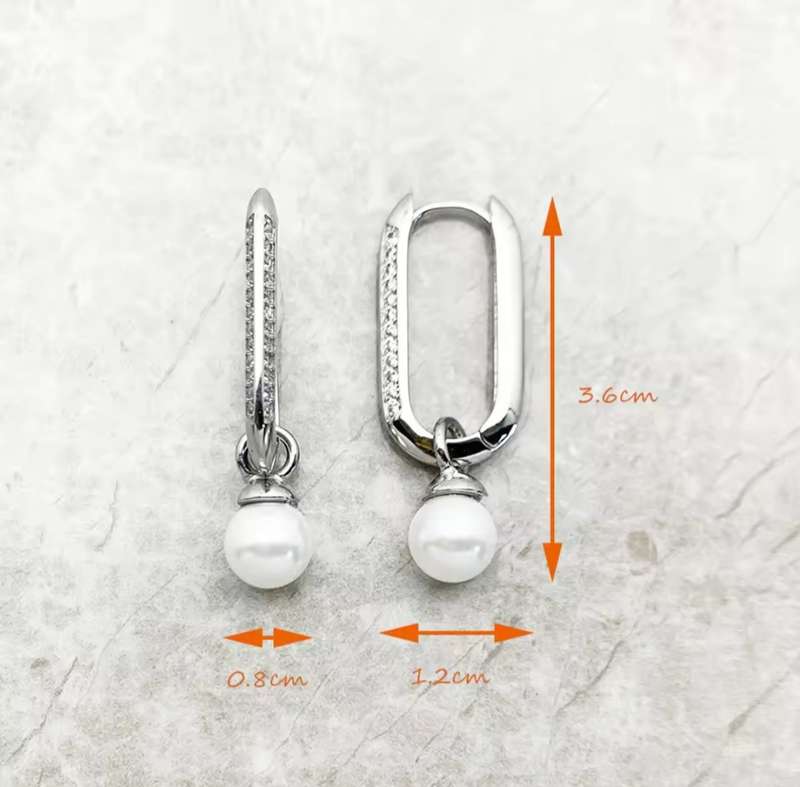 SPECIAL - 925 Sterling Silver Oblong Earrings with CZ  & Freshwater Pearl.