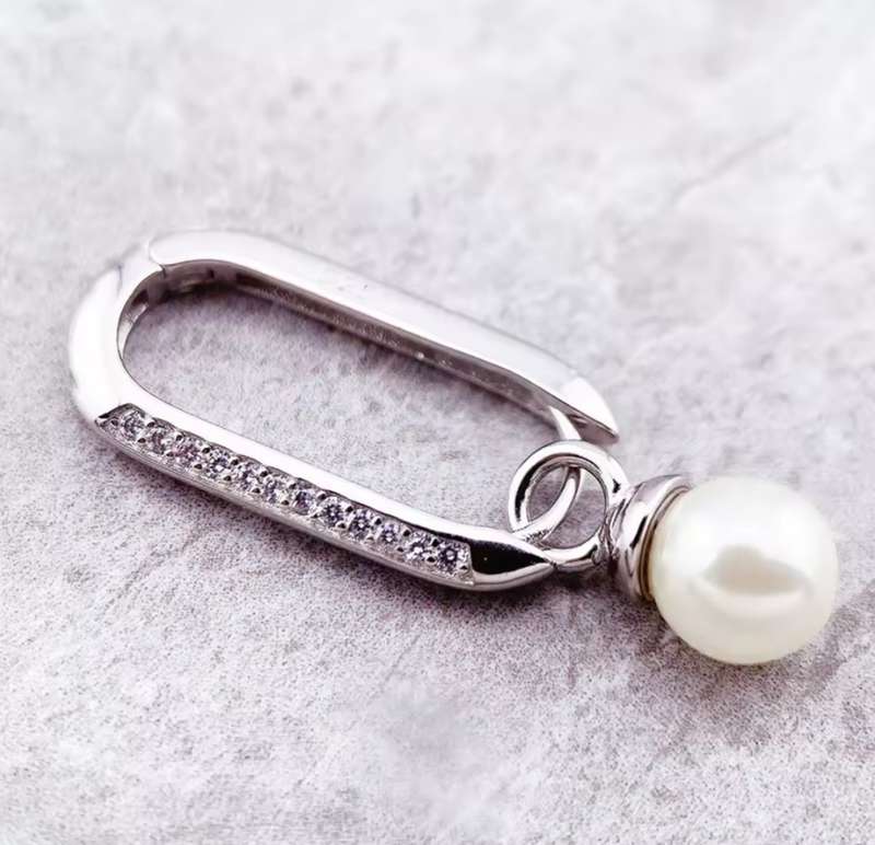 SPECIAL - 925 Sterling Silver Oblong Earrings with CZ  & Freshwater Pearl.