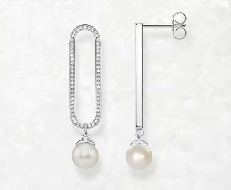 SPECIAL - 925 Sterling Silver Oblong CZ and Pearl Earrings.