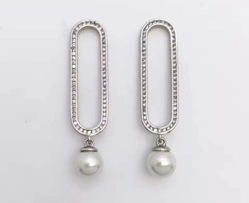SPECIAL - 925 Sterling Silver Oblong CZ and Pearl Earrings.