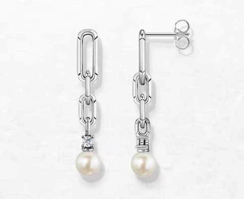 SPECIAL - 925 Sterling Silver Chain link Pearl Earrings