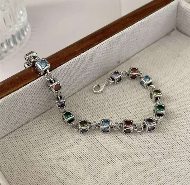 925 Silver Rubik Cube Colourful Bracelet