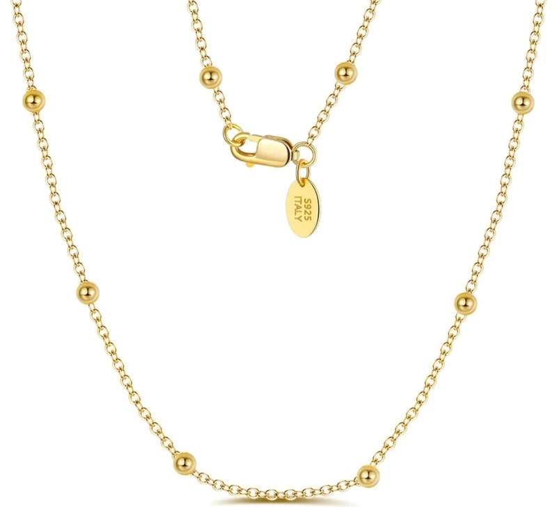 Italian 925 Sterling Silver, 14k gold plated Ball Necklace