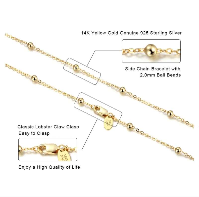 Italian 925 Sterling Silver, 14k gold plated Ball Necklace