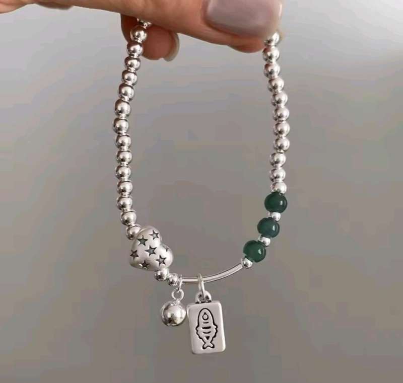 925 Silver Starry Heart and Fish Stretch Bracelet