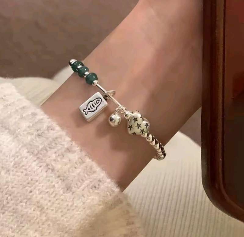 925 Silver Starry Heart and Fish Stretch Bracelet