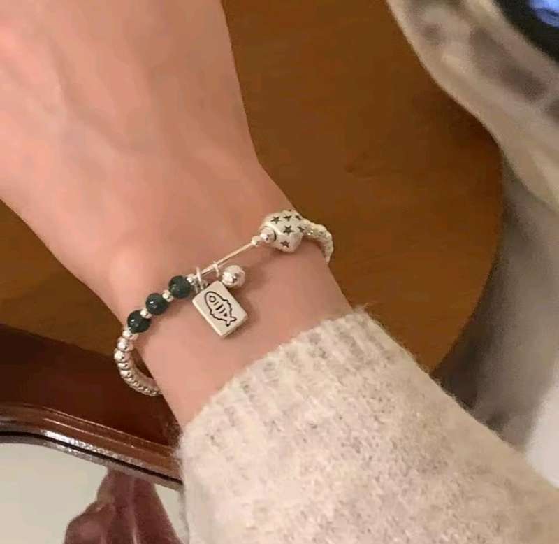 925 Silver Starry Heart and Fish Stretch Bracelet