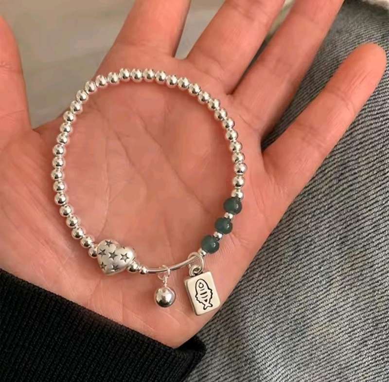 925 Silver Starry Heart and Fish Stretch Bracelet