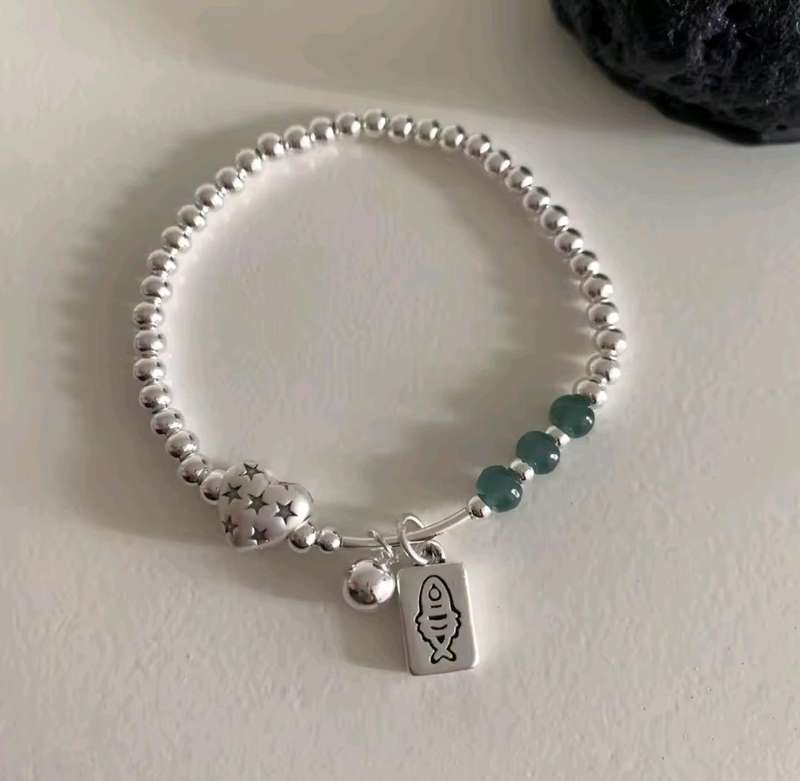925 Silver Starry Heart and Fish Stretch Bracelet