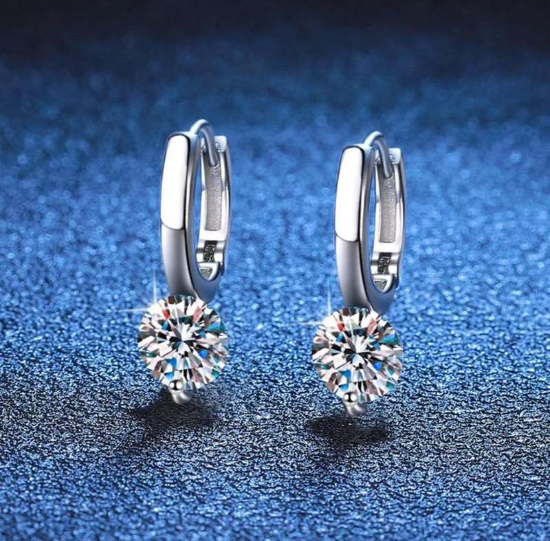 1ct Moissanite 925 Silver Hoop Earrings
